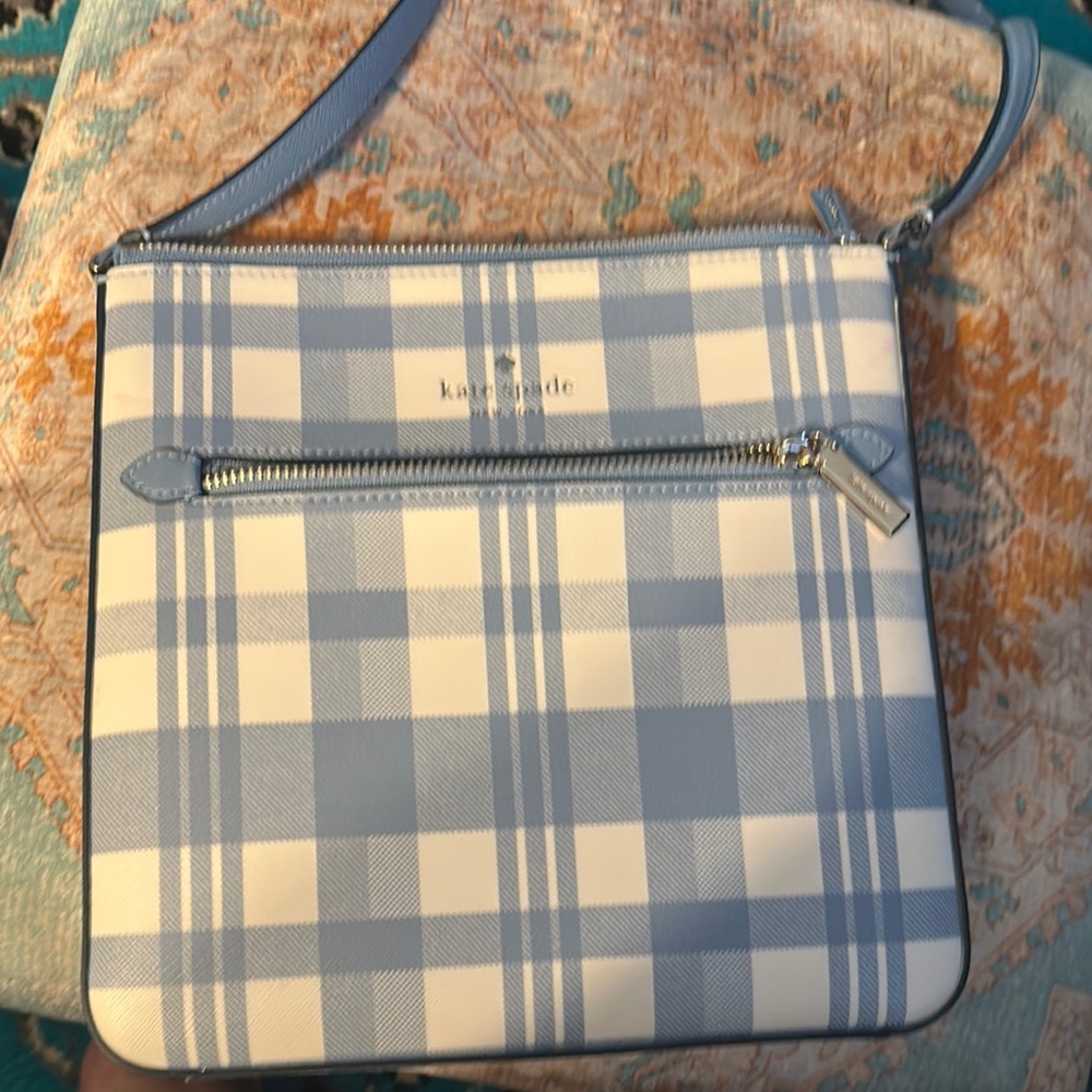 Kate Spade Light Blue and White Checkered Bag
